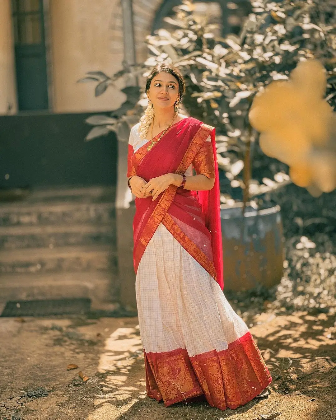 Malayalam Actress Anarkali Nazar in Red Lehenga White Choli